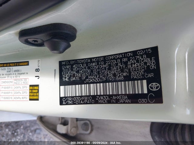Toyota Prius Three 2015 JTDKN3DU7F1931848 Image 9