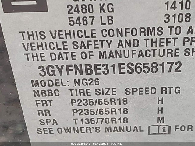 3GYFNBE31ES658172 Cadillac Srx Luxury Collection