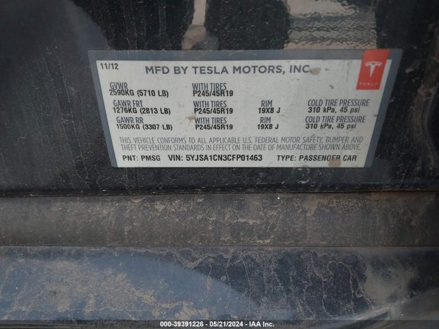 2012 TESLA MODEL S 5YJSA1CN3CFP01463 Photo 8