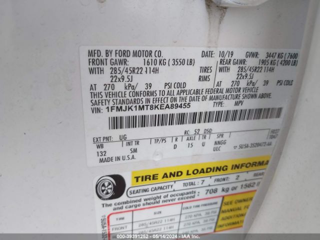1FMJK1MT8KEA89455 Ford Expedition Max Platinum