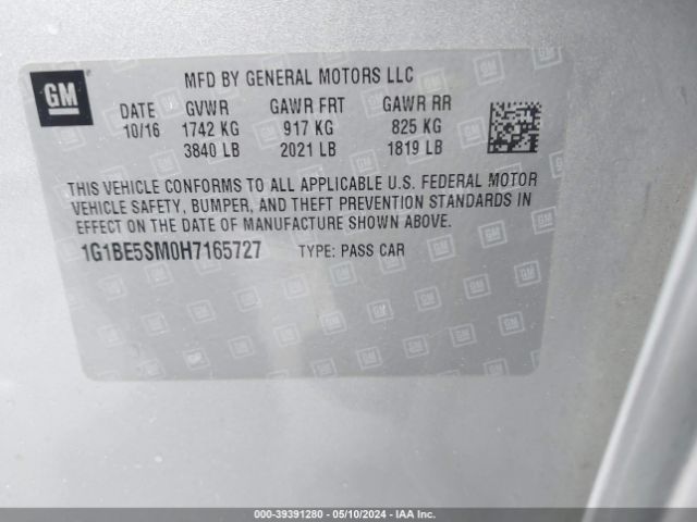 1G1BE5SM0H7165727 Chevrolet Cruze Lt Auto