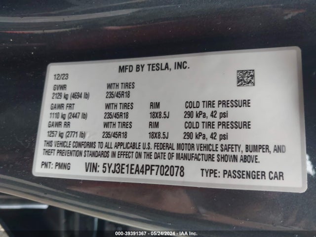 2023 TESLA MODEL 3 5YJ3E1EA4PF702078 Photo 8