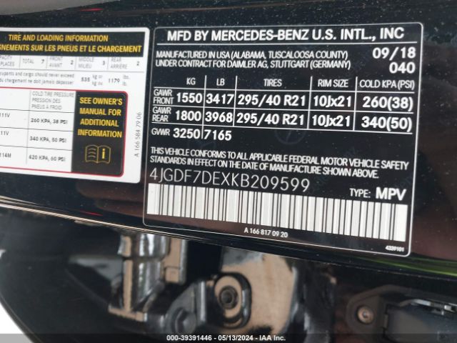4JGDF7DEXKB209599 Mercedes-Benz Gls 550 4matic