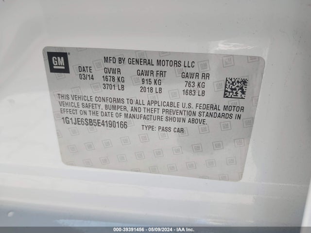 Chevrolet Sonic Ltz Auto 2014 1G1JE6SB5E4190166 Image 9