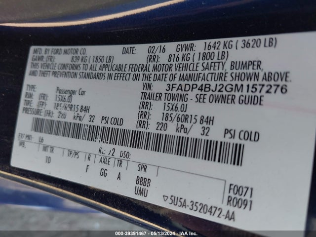 Ford FIESTA SE 2016 3FADP4BJ2GM157276 Image 9