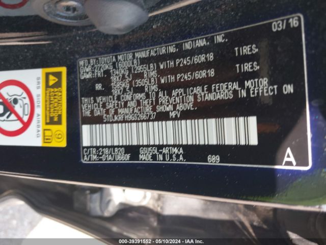 5TDJKRFH9GS266737 Toyota Highlander Xle V6