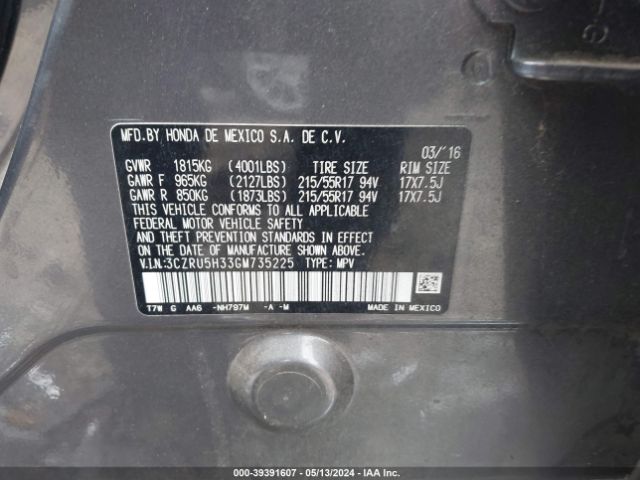 3CZRU5H33GM735225 Honda HR-V LX