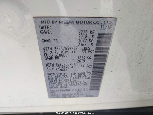 Nissan ROGUE SV 2017 5N1AT2MN9HC761211 Image 9