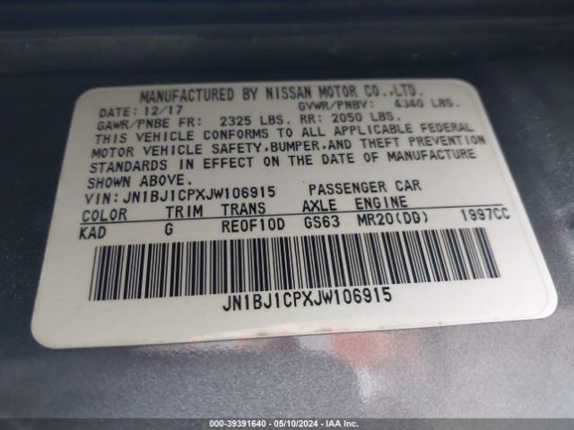 JN1BJ1CPXJW106915 Nissan Rogue Sport Sv