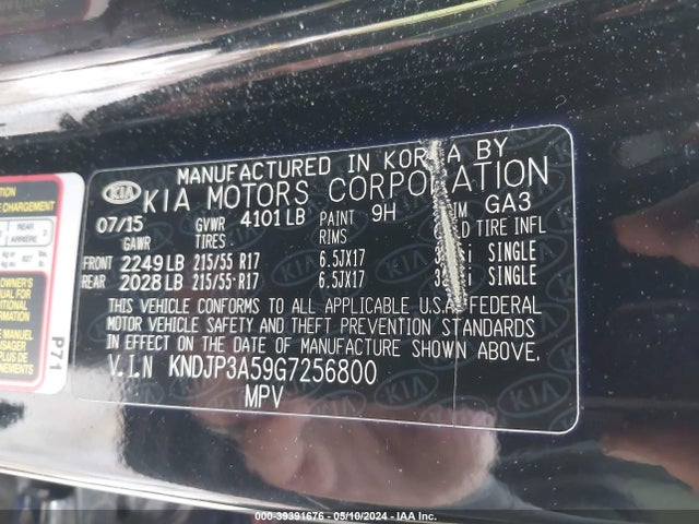 KIA SOUL + 2016 KNDJP3A59G7256800 Image 9