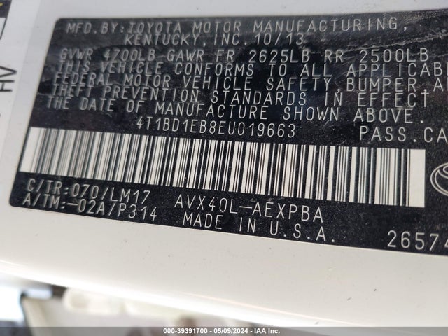Toyota Avalon Hybrid Limited 2014 4T1BD1EB8EU019663 Image 9