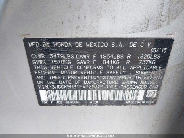 3HGGK5H81FM779724 Honda Fit Ex/ex-l