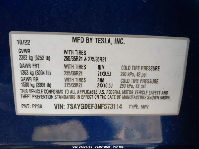 7SAYGDEF8NF573114 Tesla Model Y Performance Dual Motor All-wheel Drive