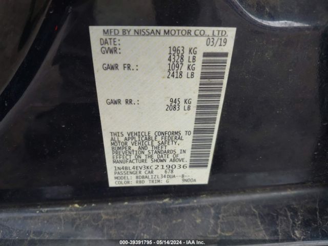 1N4BL4EV3KC219036 Nissan Altima 2.5 Sl