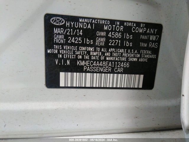 Hyundai Sonata Hybrid Limited 2014 KMHEC4A48EA112466 Image 9