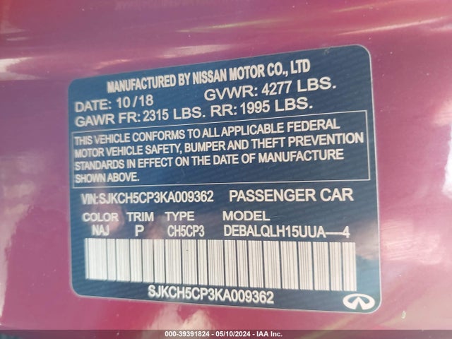 SJKCH5CP3KA009362 Infiniti Qx30 Luxe