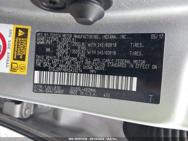 Toyota Highlander Xle 2017 5TDJZRFH6HS433214 Image 9
