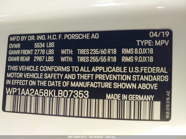 2019 PORSCHE MACAN WP1AA2A58KLB07353 Photo 8