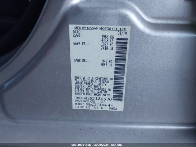 Nissan Altima 2.5 Sl 2019 1N4BL4EV1KC180530 Image 9