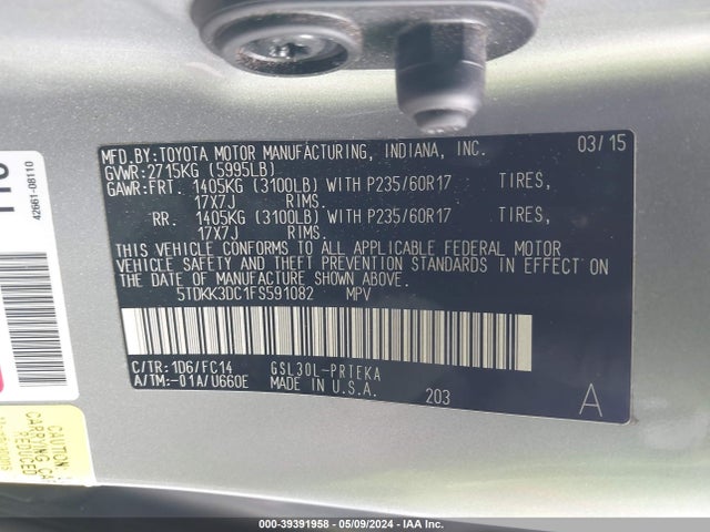 Toyota Sienna Le 8 Passenger 2015 5TDKK3DC1FS591082 Image 9
