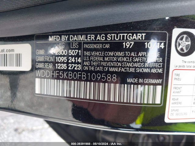 Mercedes-Benz E 350 2015 WDDHF5KB0FB109588 Image 9