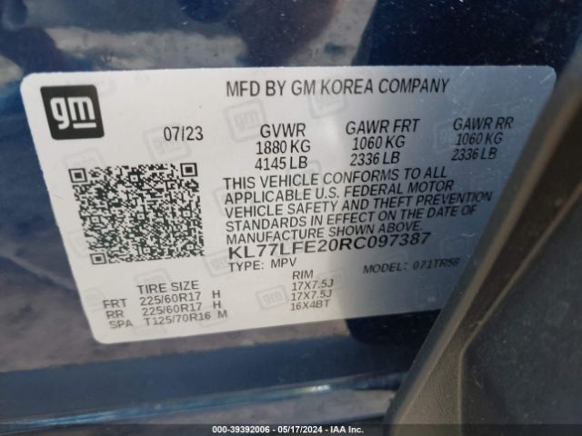 KL77LFE20RC097387 Chevrolet Trax Fwd Sp