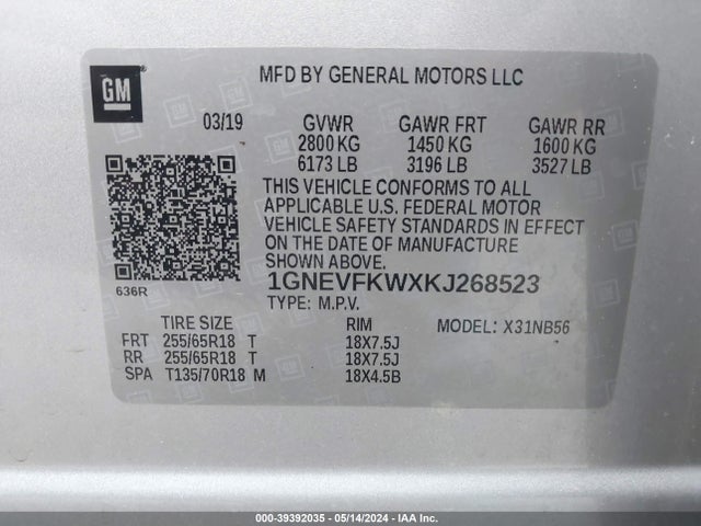 Chevrolet Traverse Ls 2019 1GNEVFKWXKJ268523 Image 9