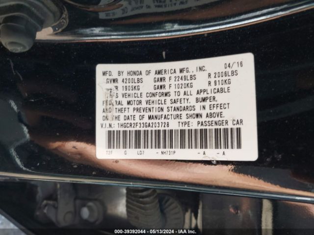 1HGCR2F33GA203728 Honda ACCORD LX