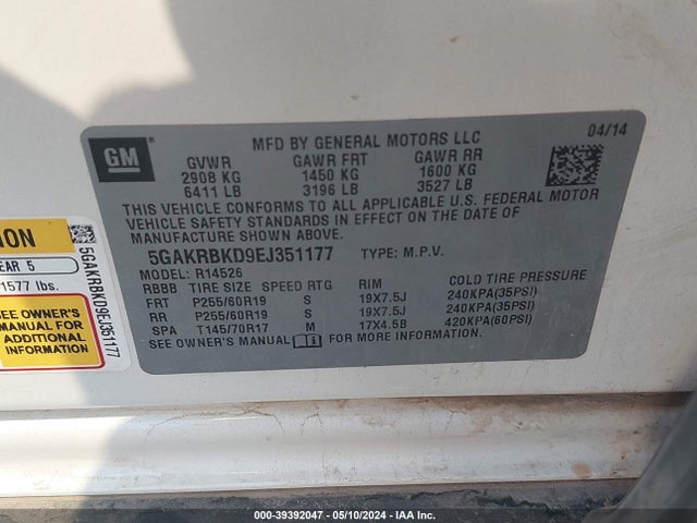 Buick Enclave Leather 2014 5GAKRBKD9EJ351177 Image 9