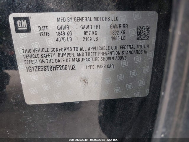 Chevrolet MALIBU 1LT 2017 1G1ZE5ST8HF206102 Image 9