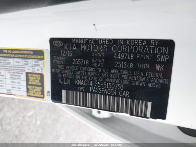 KNAGT4L35H5150751 KIA Optima Lx
