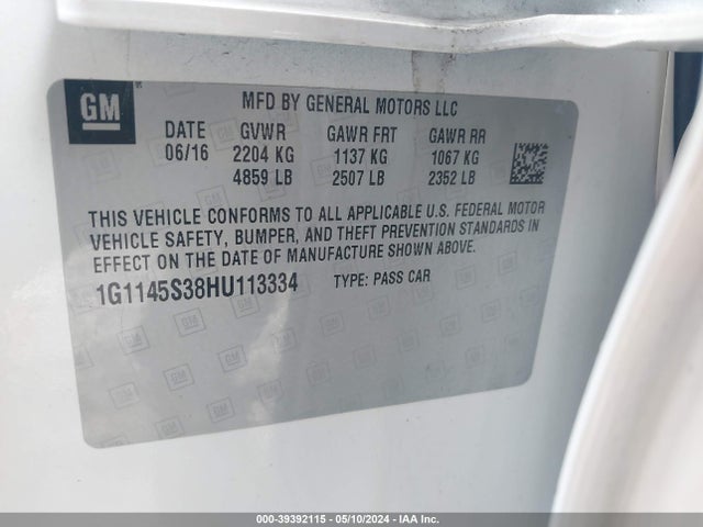 Chevrolet IMPALA 2LZ 2017 1G1145S38HU113334 Image 9