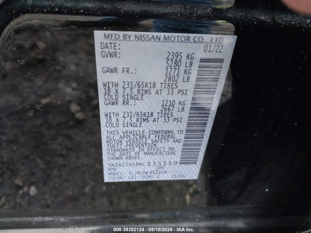 Nissan Murano S Intelligent Awd 2022 5N1AZ2AS8NC115159 Image 9