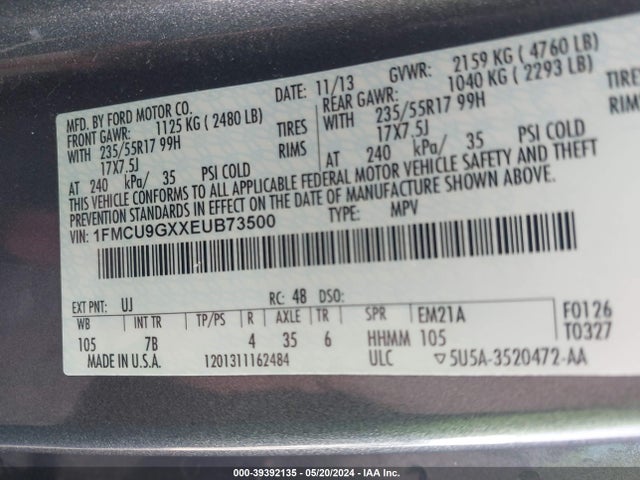 Ford ESCAPE SE 2014 1FMCU9GXXEUB73500 Image 9