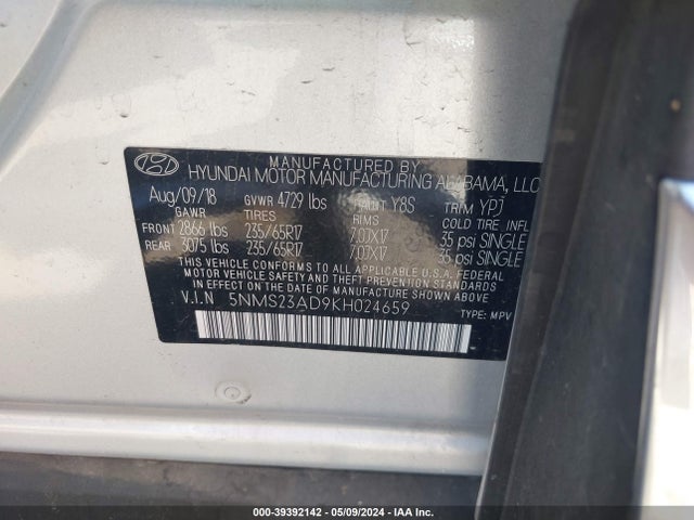 Hyundai Santa Fe Se 2019 5NMS23AD9KH024659 Image 9