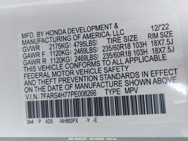 Honda Cr-v Ex-l Awd 2023 7FARS4H77PE008266 Image 9