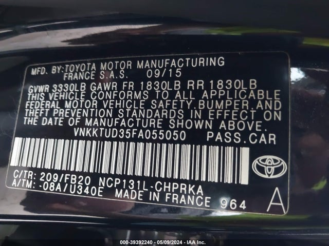Toyota YARIS LE 2015 VNKKTUD35FA055050 Image 9