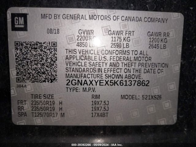 2GNAXYEX5K6137862 Chevrolet Equinox Premier
