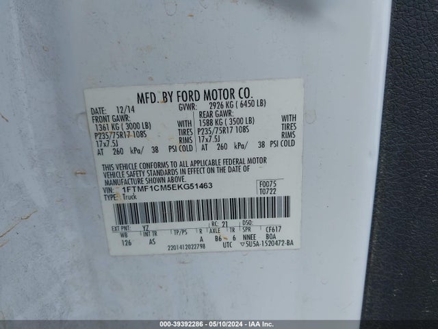 Ford F-150 Xl 2014 1FTMF1CM5EKG51463 Image 9