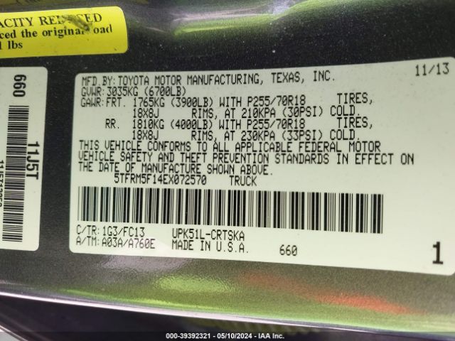 5TFRM5F14EX072570 Toyota Tundra Sr5 4.6l V8
