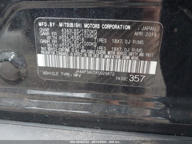 JA4AP3AU1KU029872 Mitsubishi Outlander Sport 2.0 Le