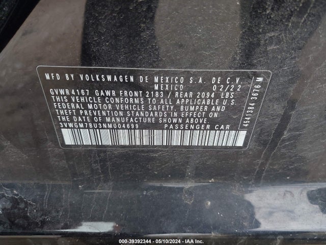 3VWGM7BU3NM004699 Volkswagen Jetta 1.5t Sel