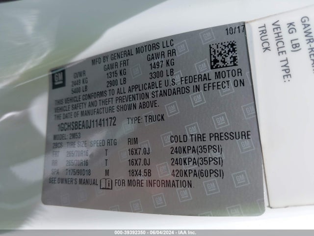 Chevrolet Colorado Wt 2018 1GCHSBEA0J1141172 Image 9