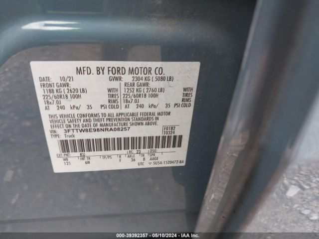 3FTTW8E98NRA08257 Ford Maverick Lariat