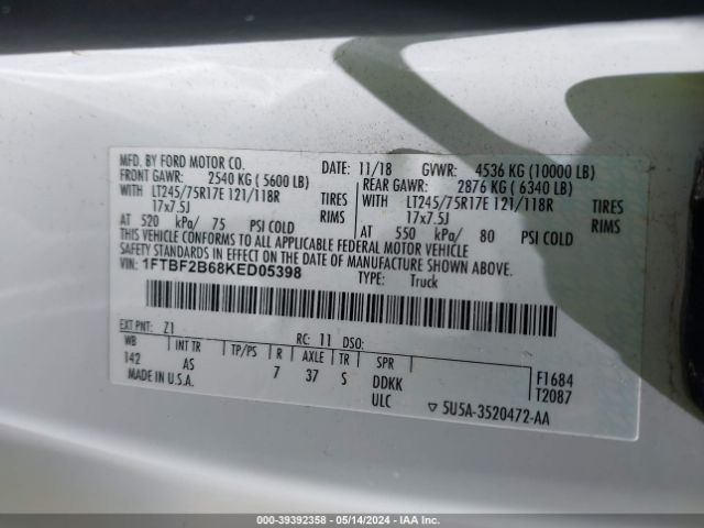 1FTBF2B68KED05398 Ford F-250 Xl