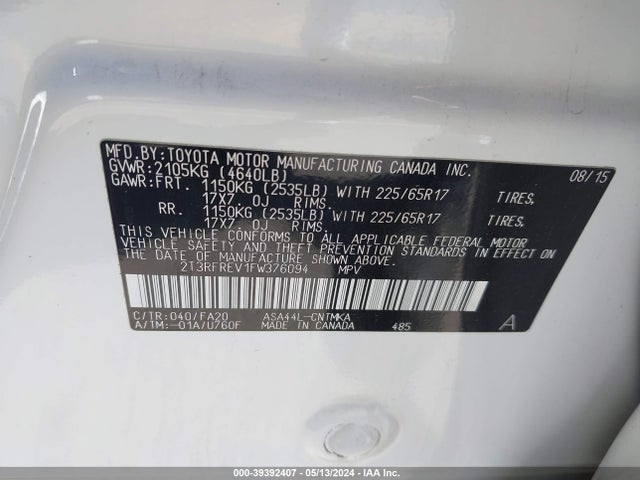 Toyota Rav4 Xle 2015 2T3RFREV1FW376094 Image 9