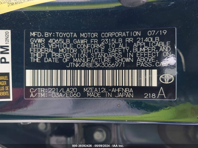 Toyota Corolla Xse 2019 JTNK4RBE3K3066971 Image 9