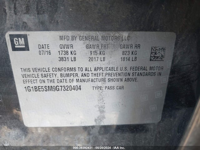 Chevrolet Cruze Lt Auto 2016 1G1BE5SM9G7320404 Image 9