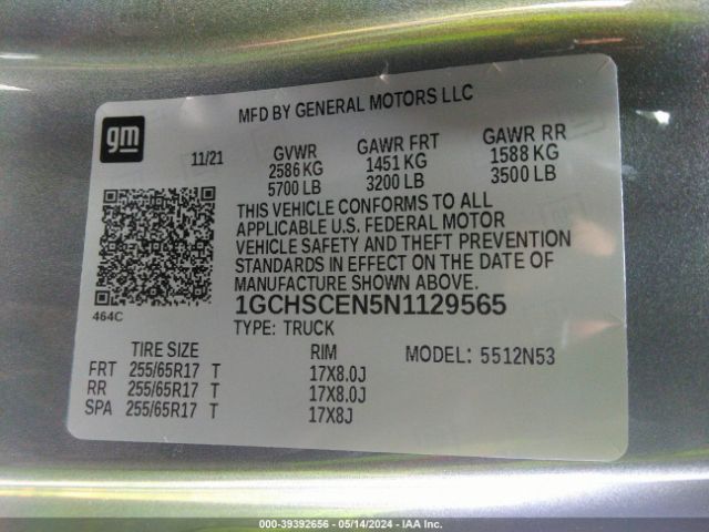 1GCHSCEN5N1129565 Chevrolet Colorado 2wd  Long Box Lt