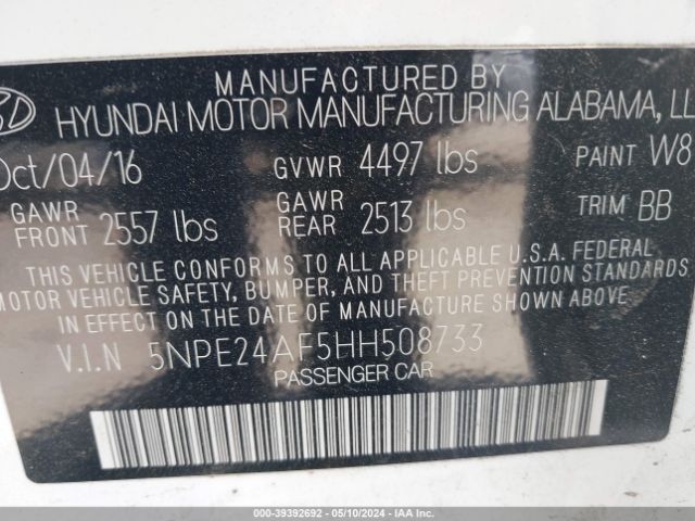 5NPE24AF5HH508733 Hyundai SONATA SE